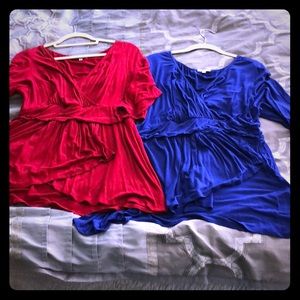 TWO faux-wrap Kiyonna short-sleeve Rayon tees